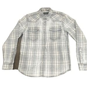 Lucky Brand Medium 21% Cotton 79% Polyester Faded Plaid Flannel Snap-Up Western